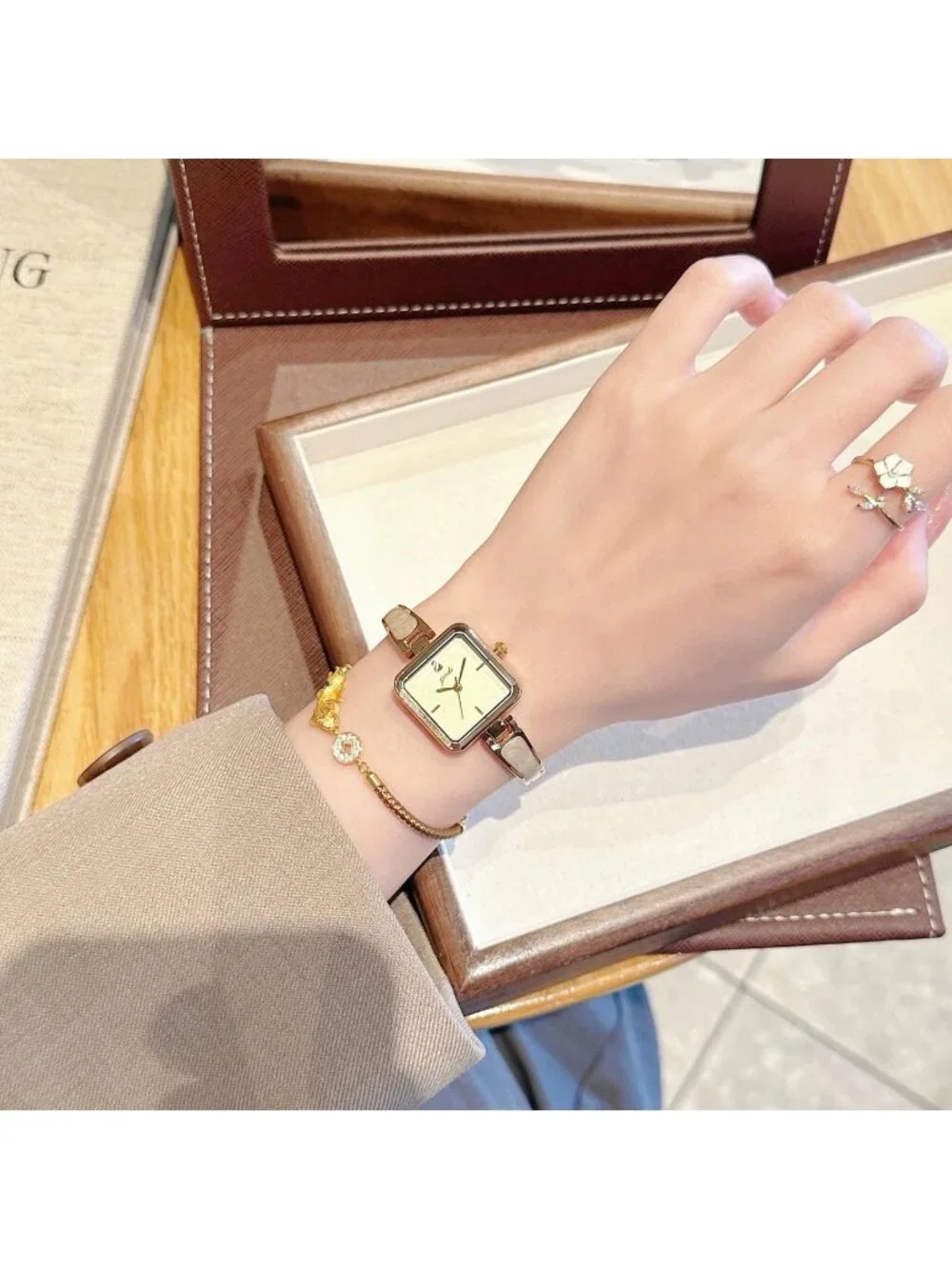 Women's Gold Small Minimalist Square Bracelet Classic Elegant Quartz Wrist Watch